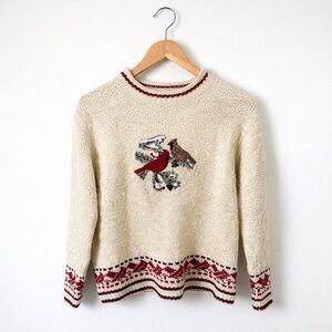 Vintage Cabela’s 100% Cotton Sweater Small Cardinal Bird USA Cottagecore